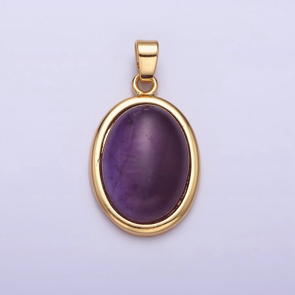 16K Gold Filled 30mm Purple Amethyst Natural Gemstone Oval Cabochon Pendant | AA437 - DLUXCA