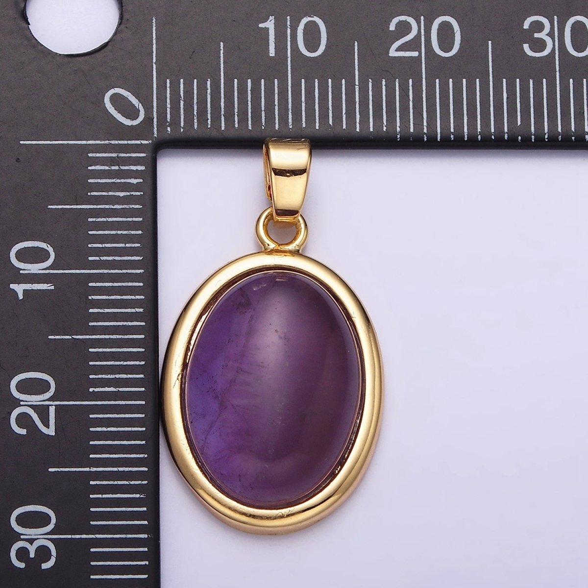16K Gold Filled 30mm Purple Amethyst Natural Gemstone Oval Cabochon Pendant | AA437 - DLUXCA