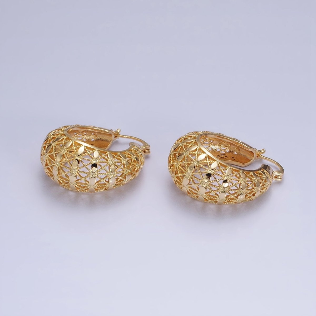 16K Gold Filled 30mm Sphere Dotted Dome Filigree French Lock Latch Earrings in Gold & Silver | AE021 AE022 - DLUXCA