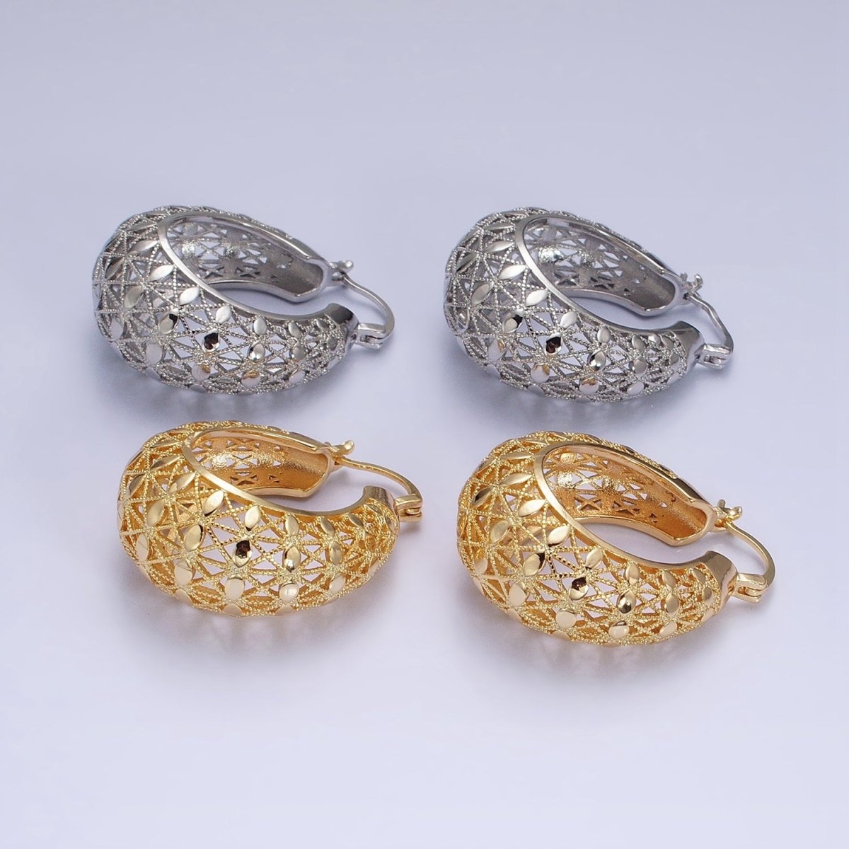 16K Gold Filled 30mm Sphere Dotted Dome Filigree French Lock Latch Earrings in Gold & Silver | AE021 AE022 - DLUXCA