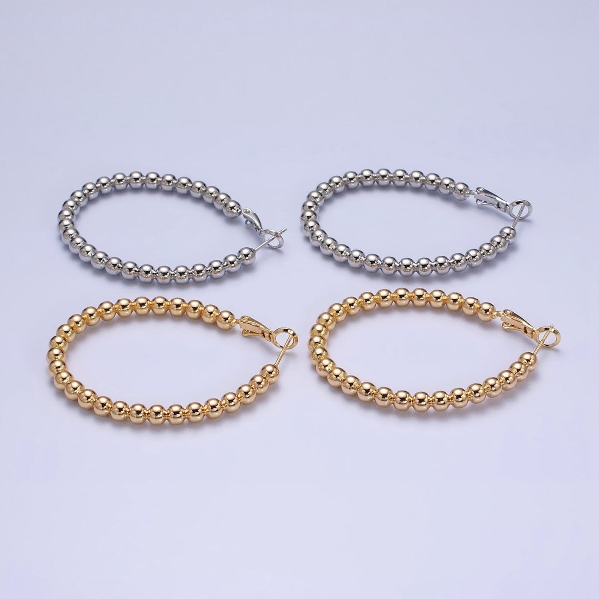 16K Gold Filled 38mm Beaded Bubble Ball Oval Oblong Hinge Hoop Earrings in Gold & Silver | AD992 AD993 - DLUXCA