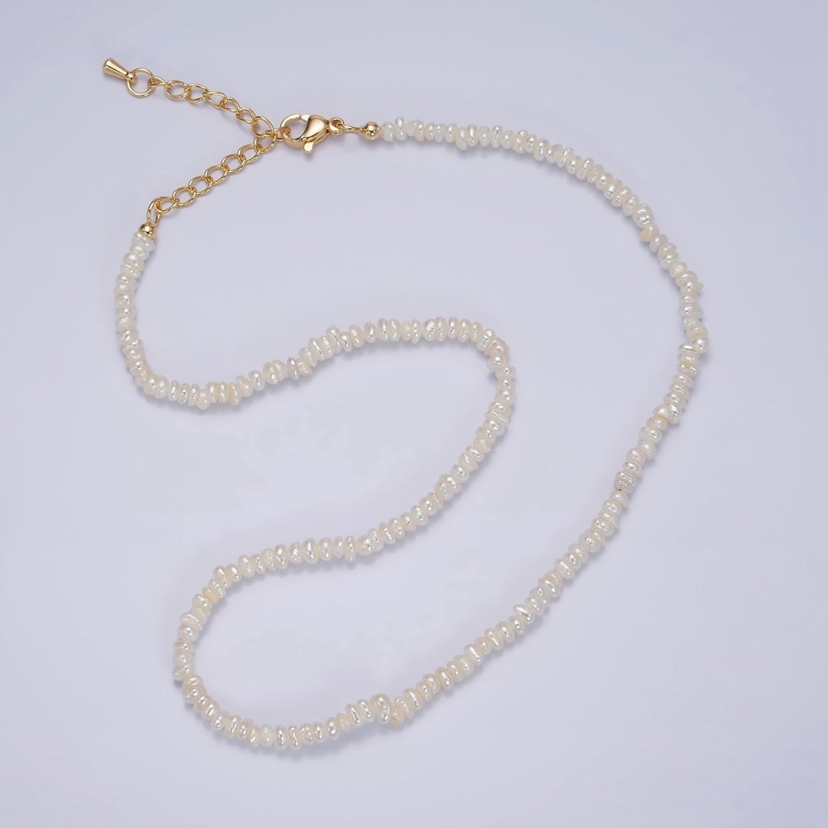 16K Gold Filled 3mm Button Biwa Ringed Freshwater Pearls 15 Inch Choker Necklace w. Extender | WA-1989 Clearance Pricing - DLUXCA