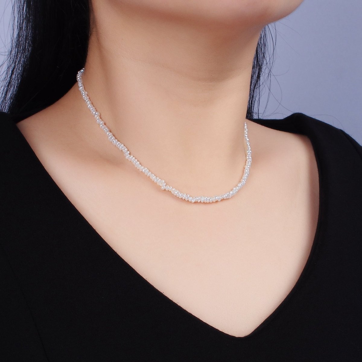 16K Gold Filled 3mm Button Biwa Ringed Freshwater Pearls 15 Inch Choker Necklace w. Extender | WA-1989 Clearance Pricing - DLUXCA