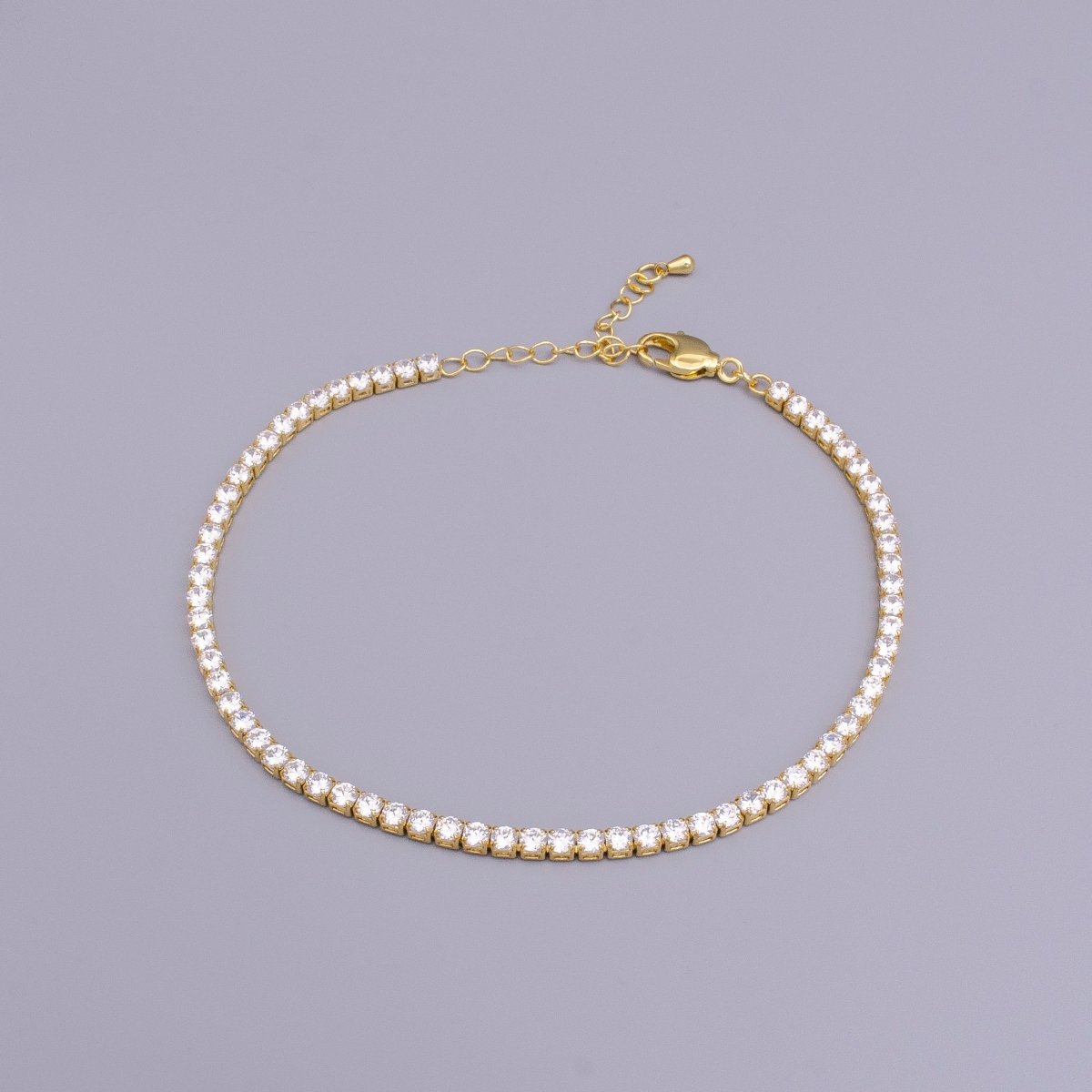 16K Gold Filled 3mm Clear Crystal Tennis Chain 9.25 Inch Anklet | WA-1887 Clearance Pricing - DLUXCA