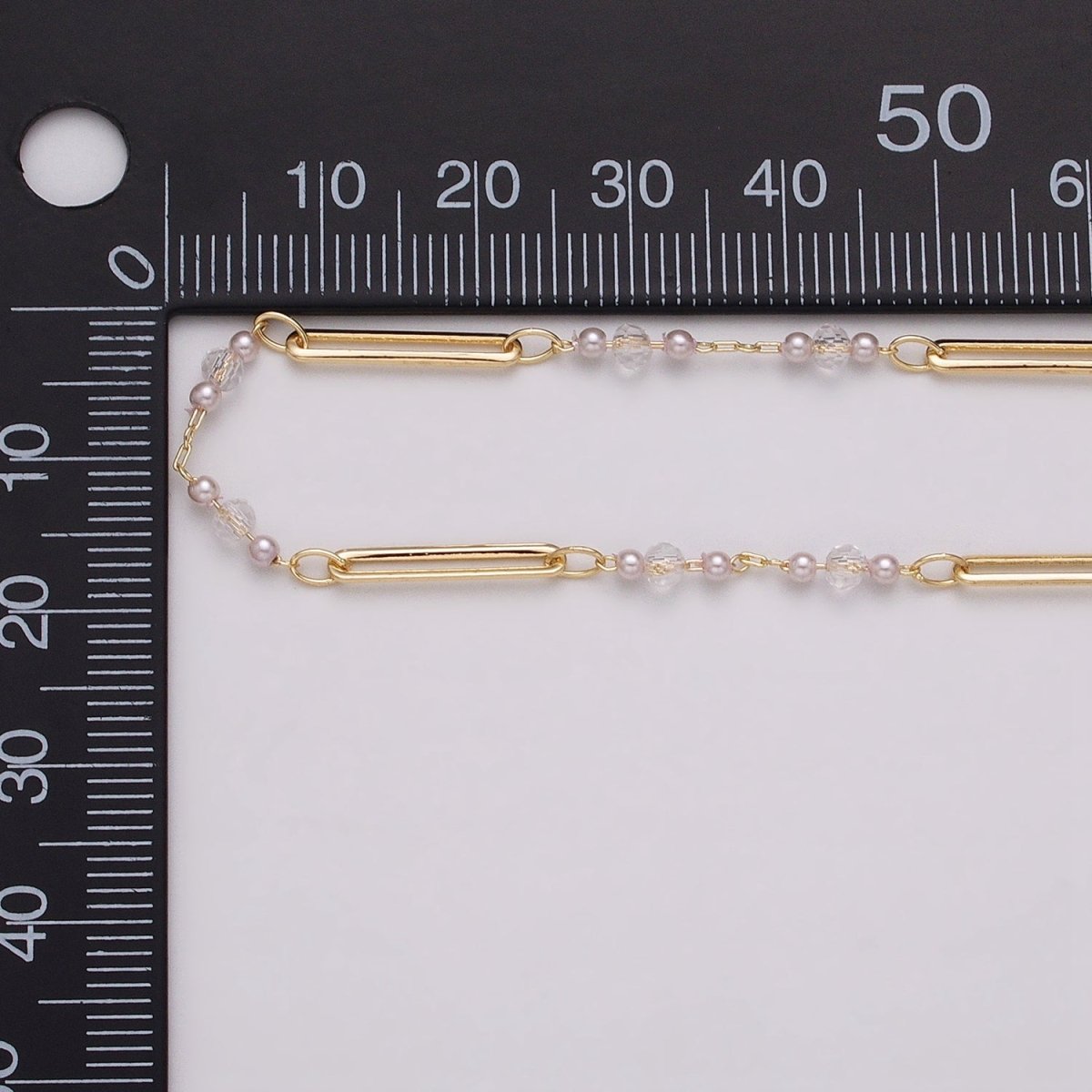 16K Gold Filled 3mm Synthetic Pearl Clear Rondell Paperclip Link Unfinished Chain in Gold & Silver | ROLL-1341 ROLL-1342 - DLUXCA