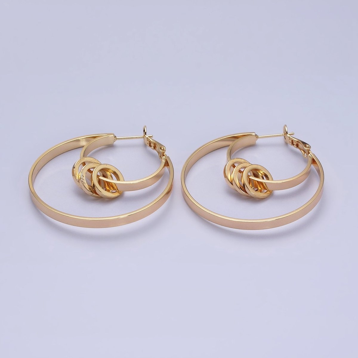 16K Gold Filled 40mm Multiple Round Band Geometric Hinge Hoop Earrings in Gold & Silver | AE051 AE052 - DLUXCA