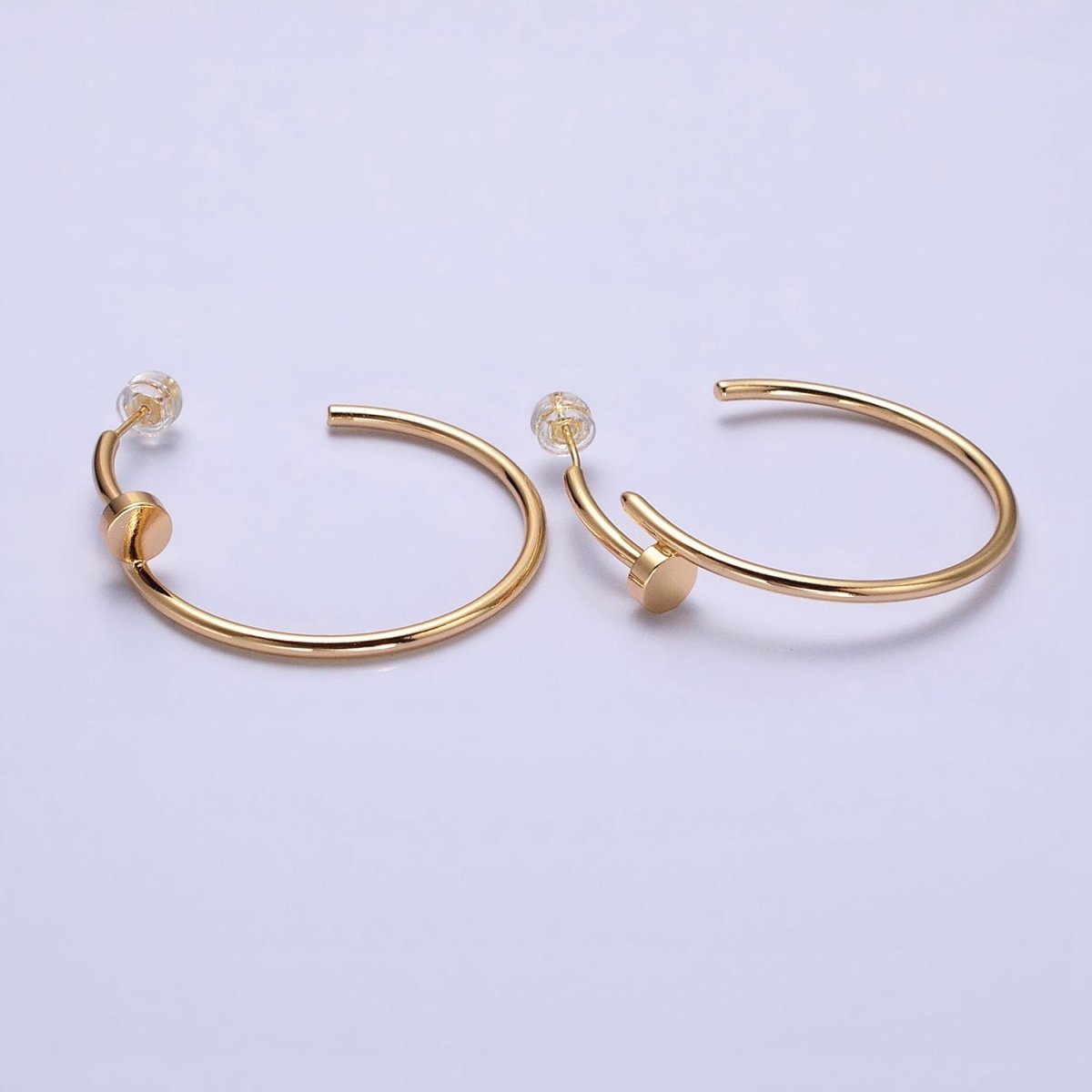 16K Gold Filled 40mm Needle C-Shaped Hoop Earrings in Gold & Silver | AB759 AB760 - DLUXCA