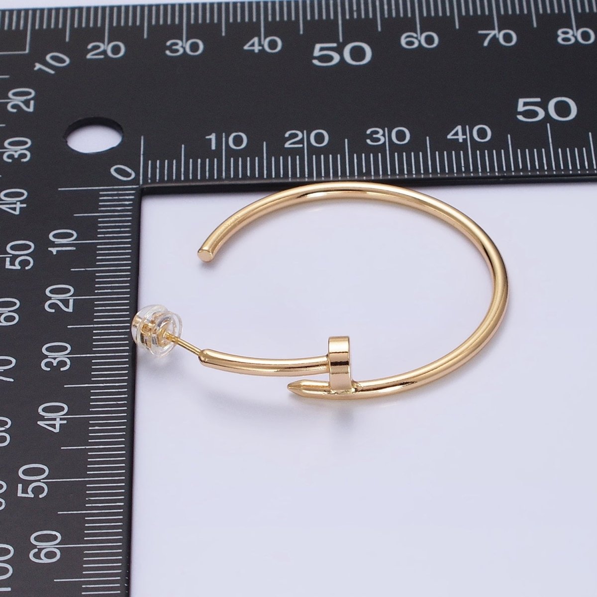 16K Gold Filled 40mm Needle C-Shaped Hoop Earrings in Gold & Silver | AB759 AB760 - DLUXCA