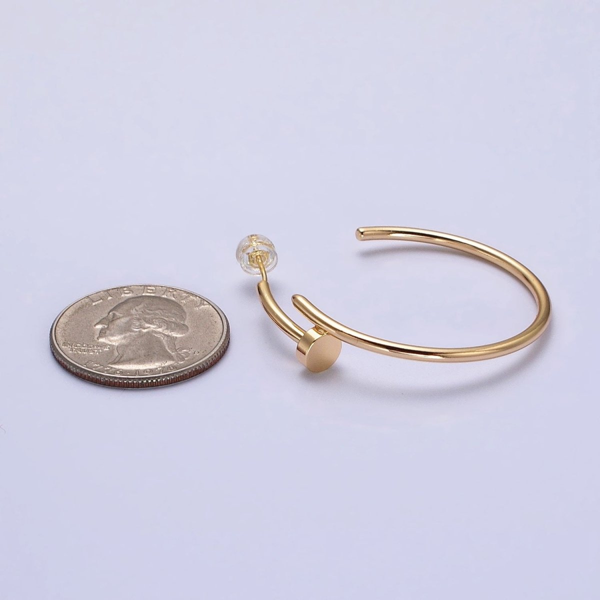 16K Gold Filled 40mm Needle C-Shaped Hoop Earrings in Gold & Silver | AB759 AB760 - DLUXCA