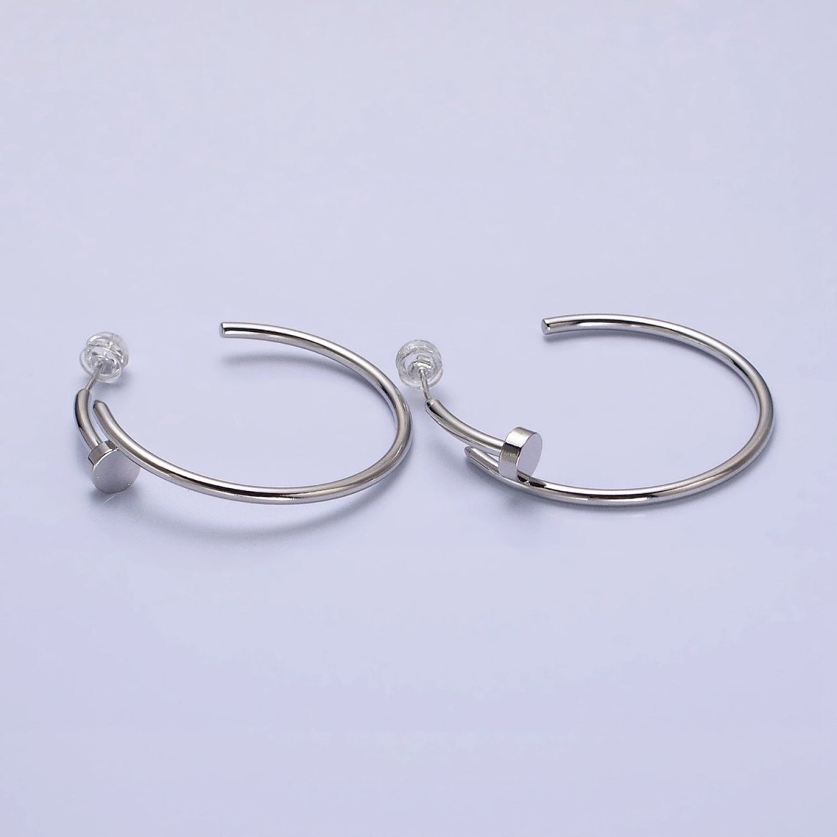 16K Gold Filled 40mm Needle C-Shaped Hoop Earrings in Gold & Silver | AB759 AB760 - DLUXCA