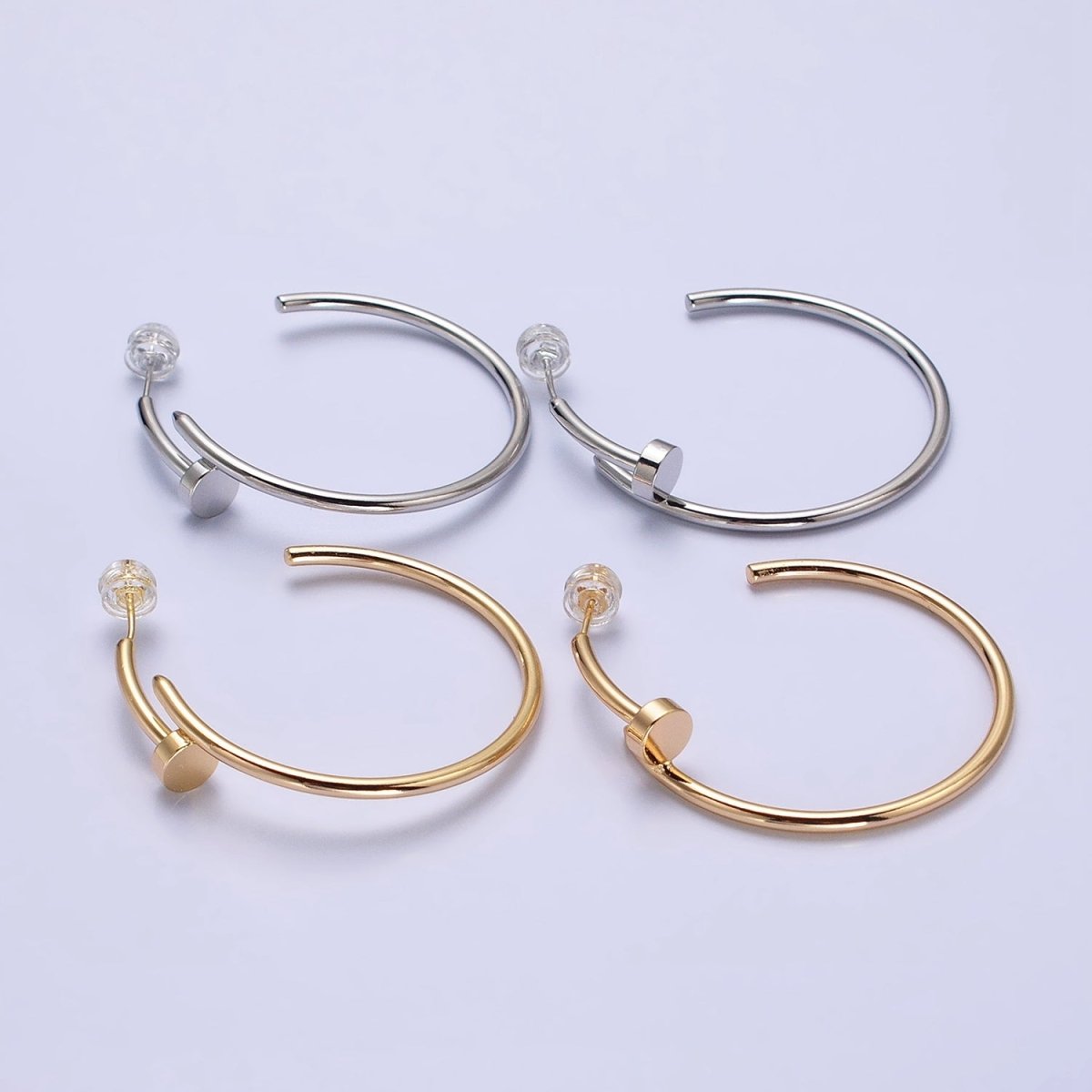 16K Gold Filled 40mm Needle C-Shaped Hoop Earrings in Gold & Silver | AB759 AB760 - DLUXCA
