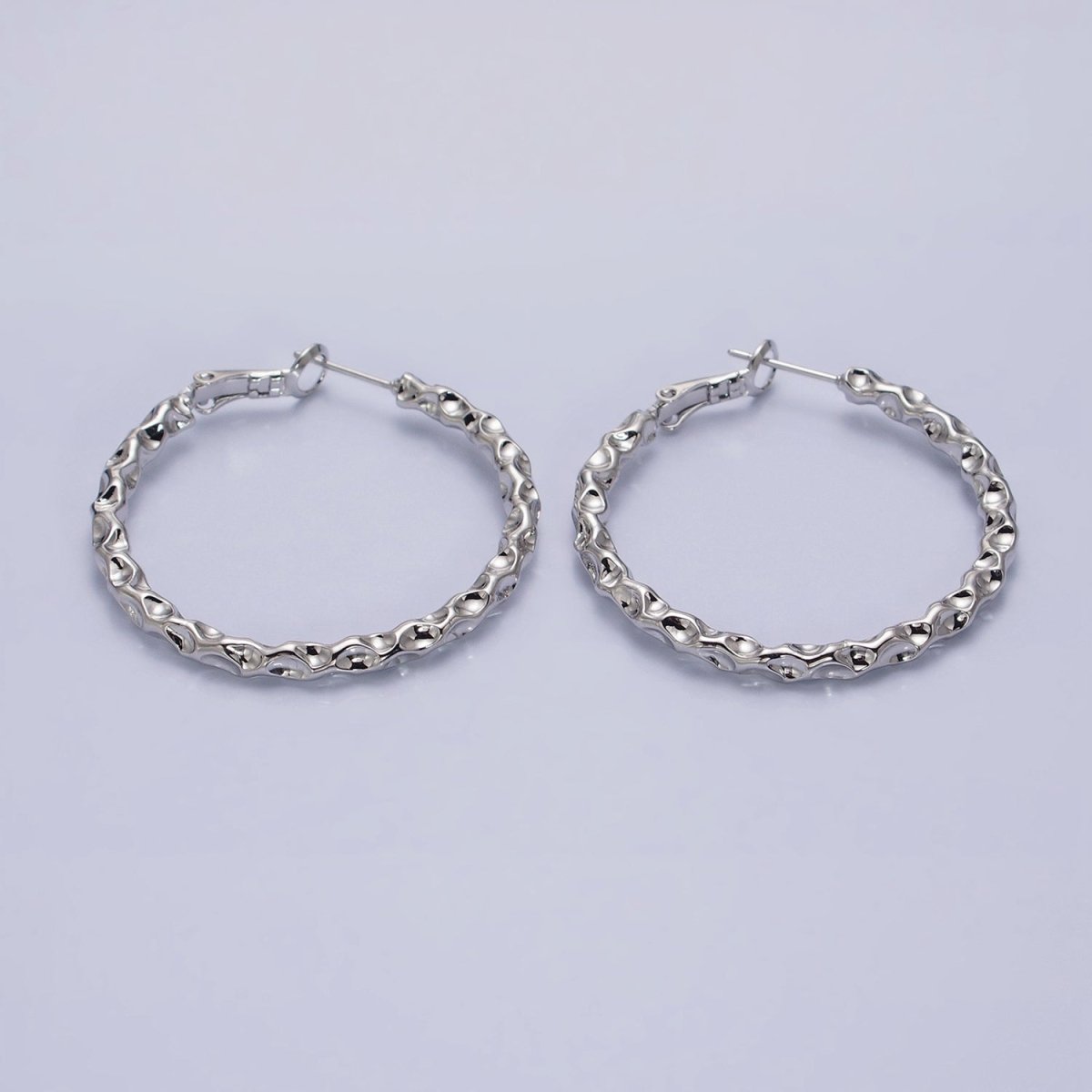 16K Gold Filled 40mm Thin Hammered Hinge Hoop Earrings in Gold & Silver | AB1486 AB1487 - DLUXCA