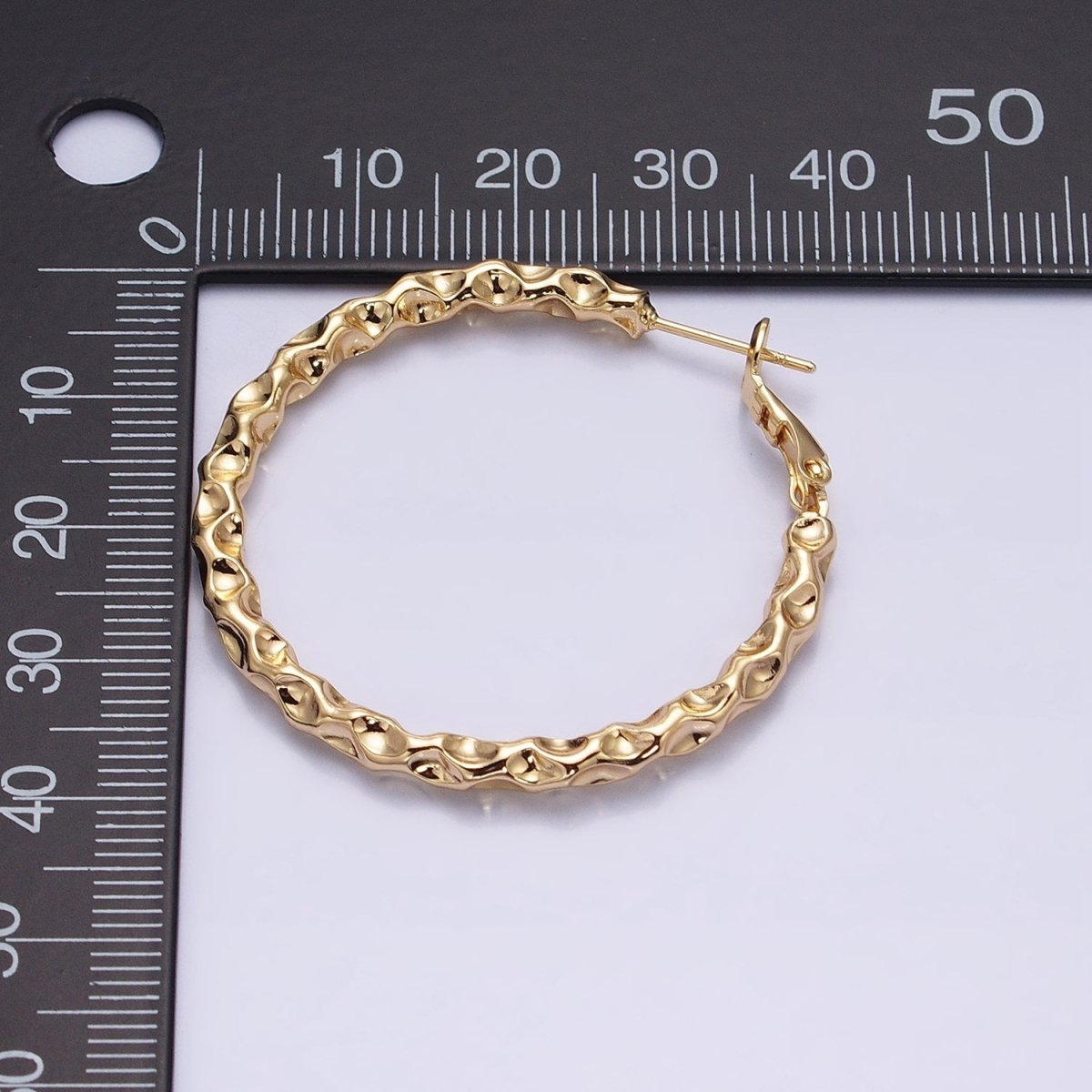 16K Gold Filled 40mm Thin Hammered Hinge Hoop Earrings in Gold & Silver | AB1486 AB1487 - DLUXCA