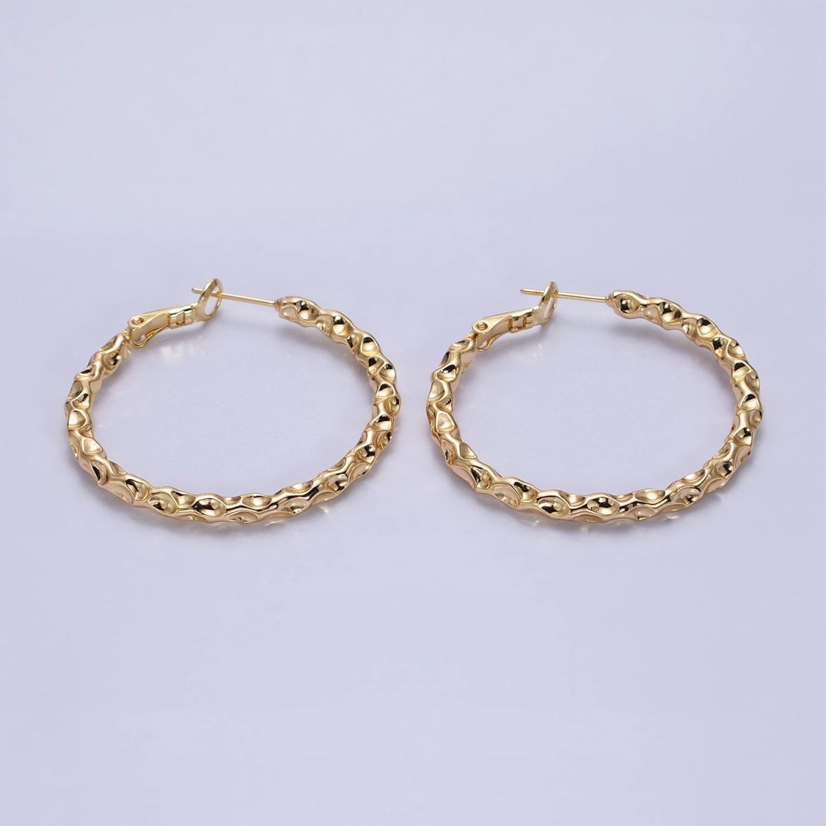 16K Gold Filled 40mm Thin Hammered Hinge Hoop Earrings in Gold & Silver | AB1486 AB1487 - DLUXCA