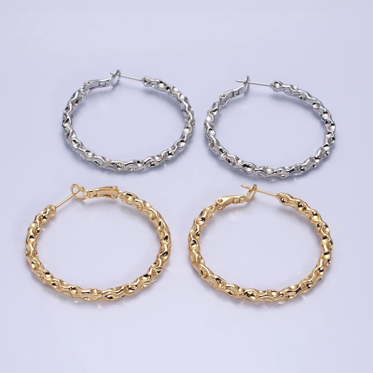 16K Gold Filled 40mm Thin Hammered Hinge Hoop Earrings in Gold & Silver | AB1486 AB1487 - DLUXCA