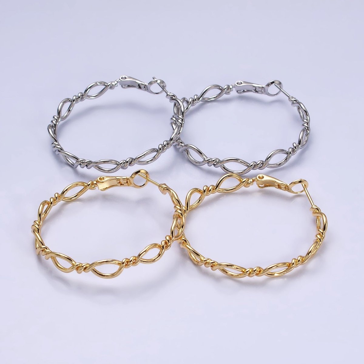 16K Gold Filled 40mm Twisted Band Chain Link Hinge Hoop Earrings in Gold & Silver | AD1072 AD1073 - DLUXCA