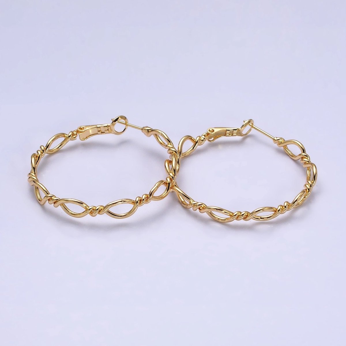 16K Gold Filled 40mm Twisted Band Chain Link Hinge Hoop Earrings in Gold & Silver | AD1072 AD1073 - DLUXCA