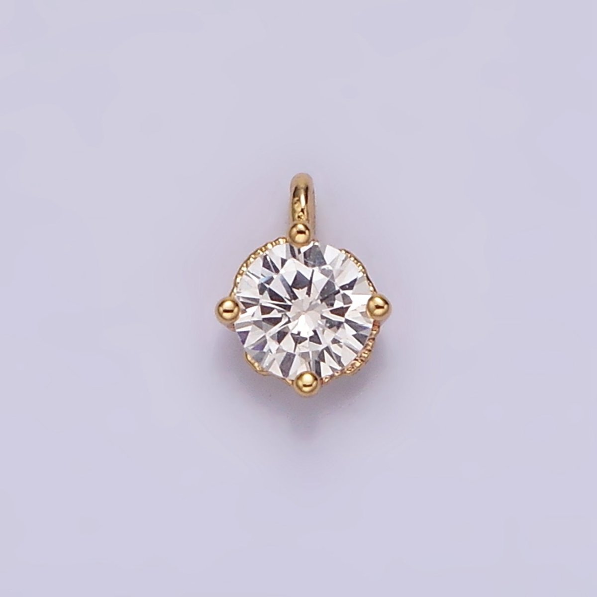 16K Gold Filled 4.2mm Clear Cubic Zirconia Minimalist Round Mini Charm | AG-093 - DLUXCA