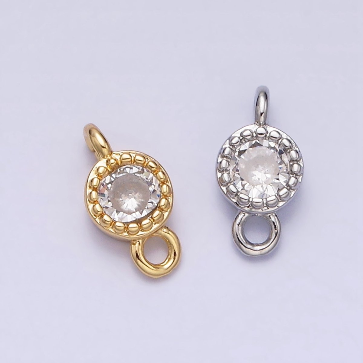 16K Gold Filled 4.5mm Clear Round CZ Dotted Bezel Connector in Gold & Silver | AA1068 AA1609 - DLUXCA