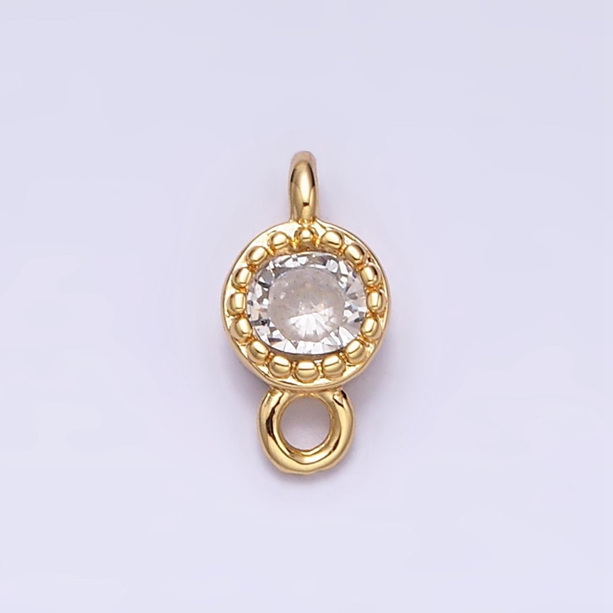 16K Gold Filled 4.5mm Clear Round CZ Dotted Bezel Connector in Gold & Silver | AA1068 AA1609 - DLUXCA