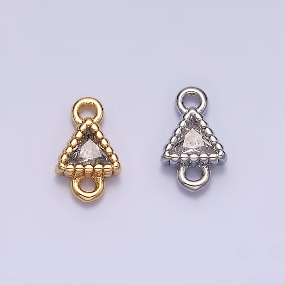 16K Gold Filled 4.5mm Clear Triangle CZ Dotted Bezel Connector in Gold & Silver | AA1062 AA1063 - DLUXCA