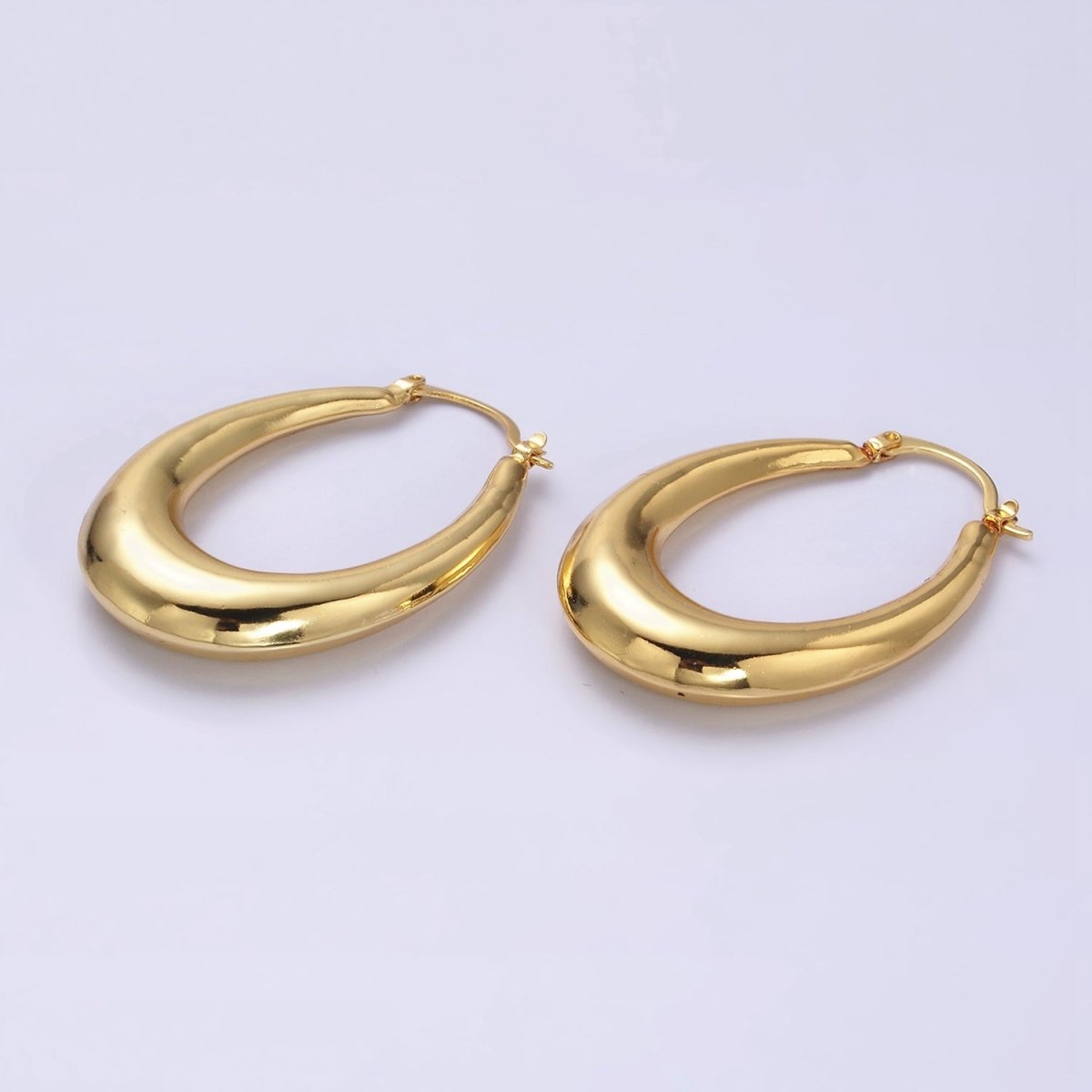 16K Gold Filled 46.5mm Oblong Chubby Dome French Lock Latch Earrings | AE068 - DLUXCA