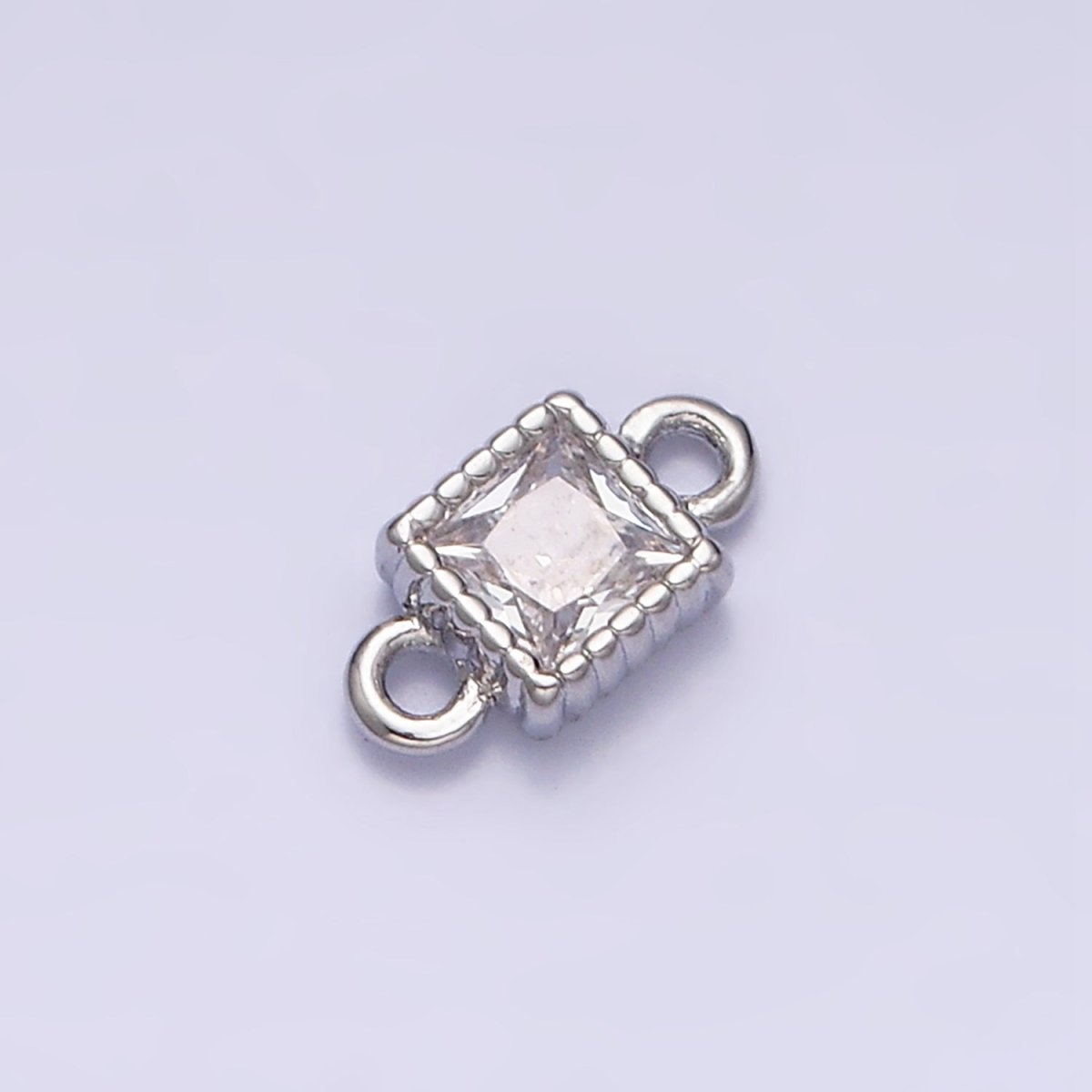 16K Gold Filled 4mm Clear Square CZ Dotted Bezel Connector in Gold & Silver | AA-1082 AA-1083 - DLUXCA