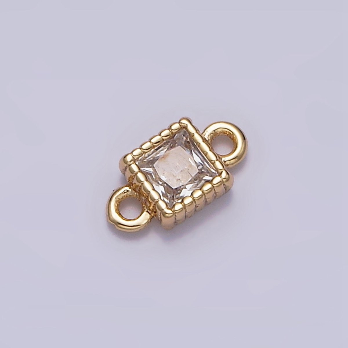 16K Gold Filled 4mm Clear Square CZ Dotted Bezel Connector in Gold & Silver | AA-1082 AA-1083 - DLUXCA