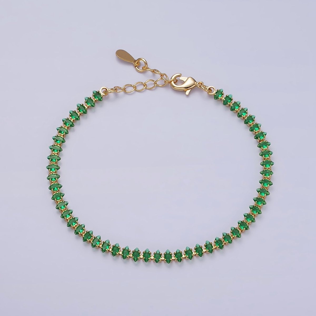 16K Gold Filled 4mm Green, Clear, Pink CZ Marquise Tennis 6.5 Inch Bracelet with Extender | WA-1788 - WA-1790 Clearance Pricing - DLUXCA