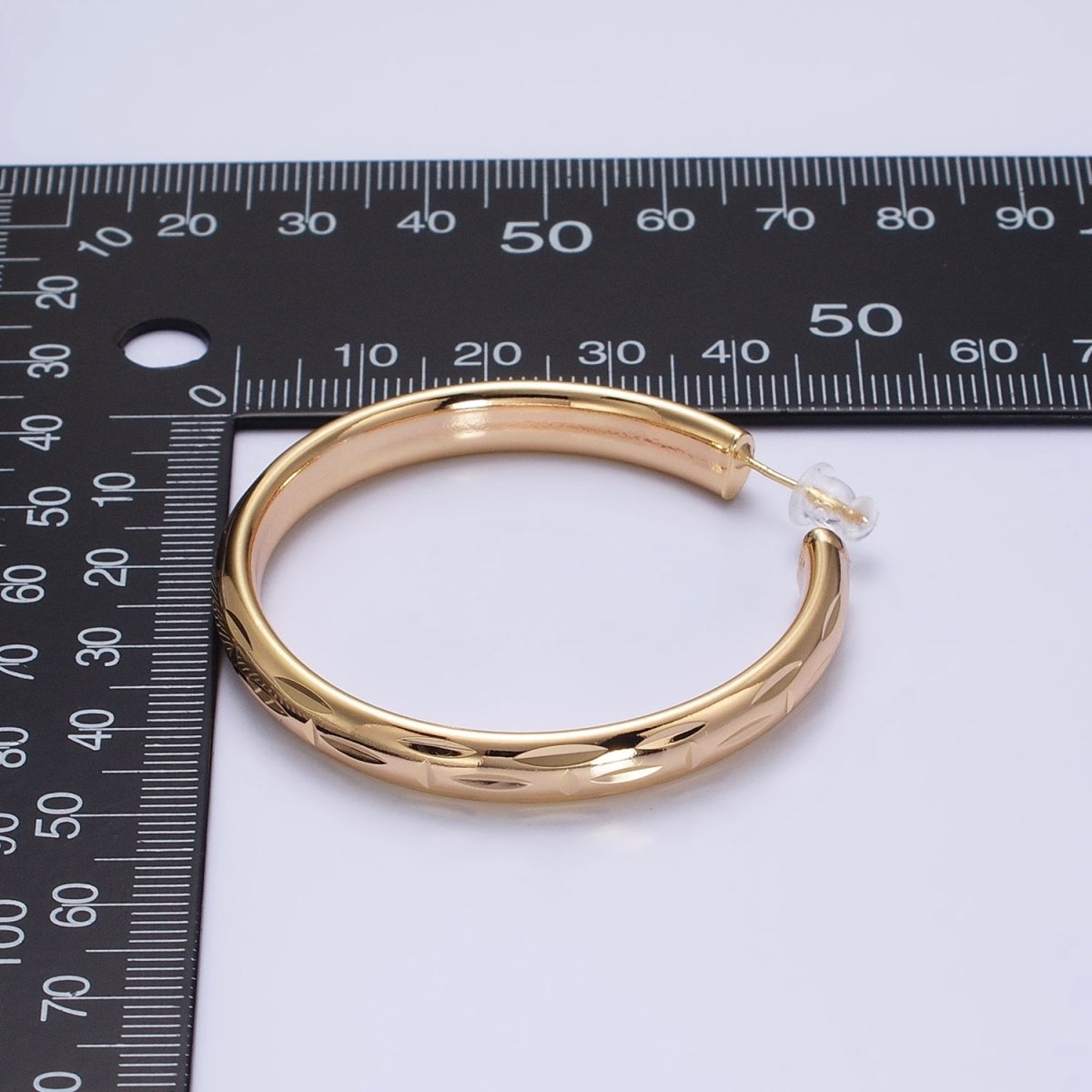 16K Gold Filled 50mm Dented Edge Line Rounded Hoop Earrings in Gold & Silver | AE545 AE546 - DLUXCA