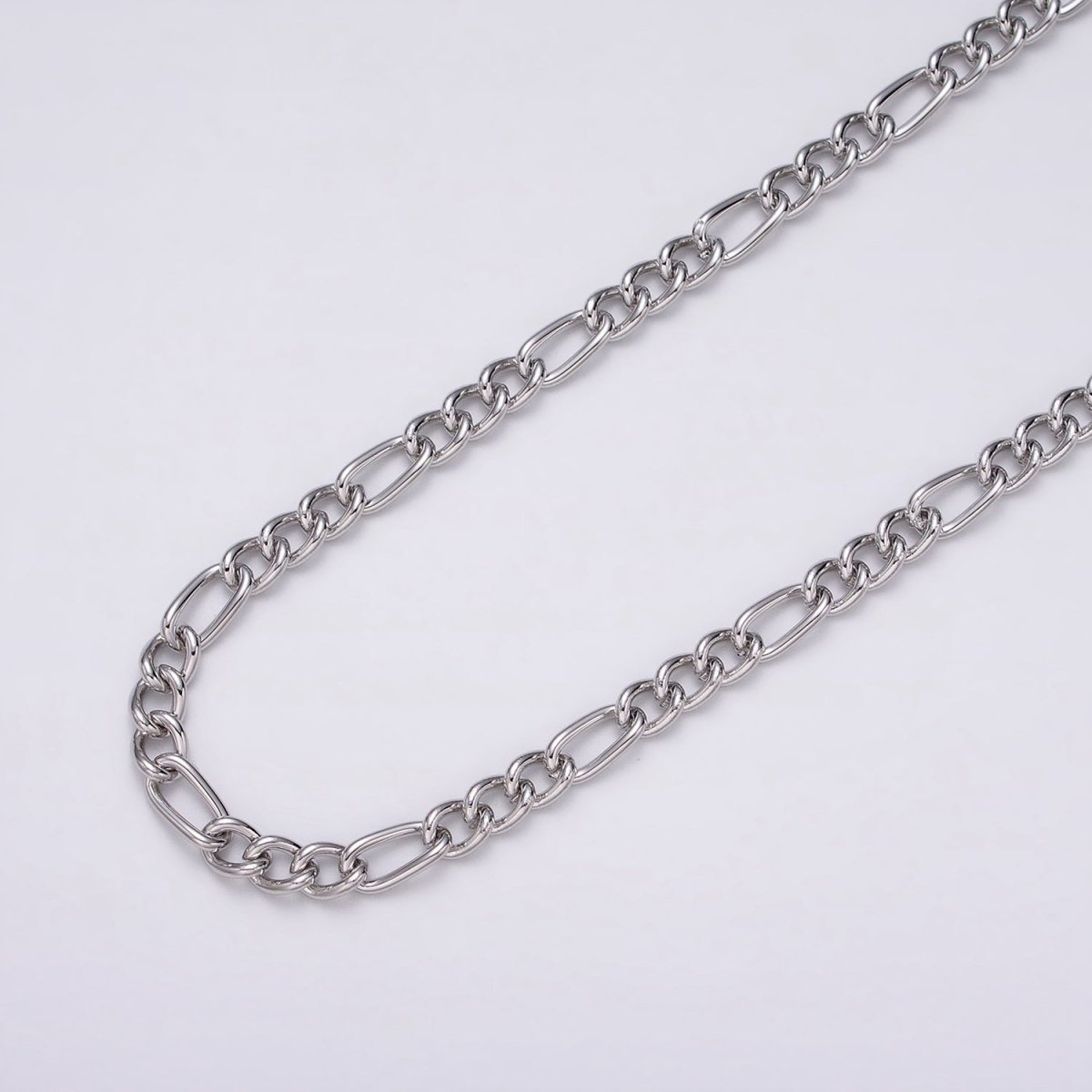 16K Gold Filled 5.3mm Figaro Unfinished Chain by Yard in Gold & Silver | ROLL-1233 ROLL-1234 Clearance Pricing - DLUXCA