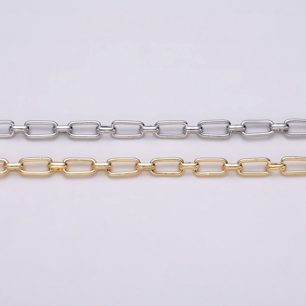 16K Gold Filled 5.3mm Rectangular Paperclip Unfinished Chain by Yard in Gold & Silver | ROLL-1235 ROLL-1236 Clearance Pricing - DLUXCA