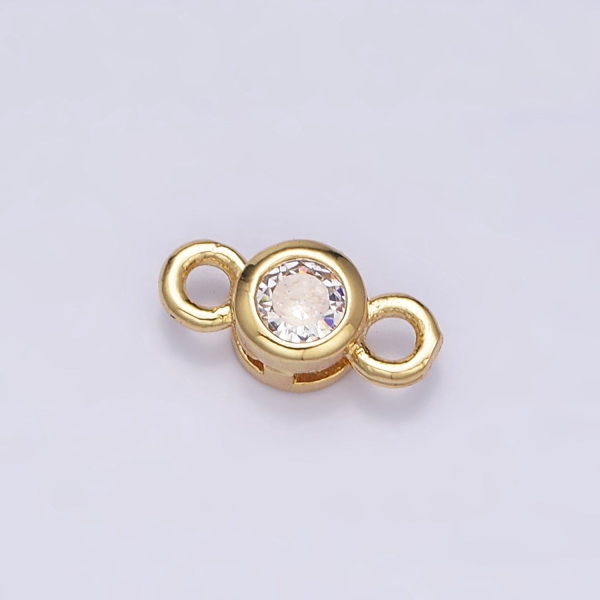 16K Gold Filled 5.5mm, 4.2mm Clear CZ Bezel Round Connector in Gold & Silver | AA-1039 - AA-1042 - DLUXCA