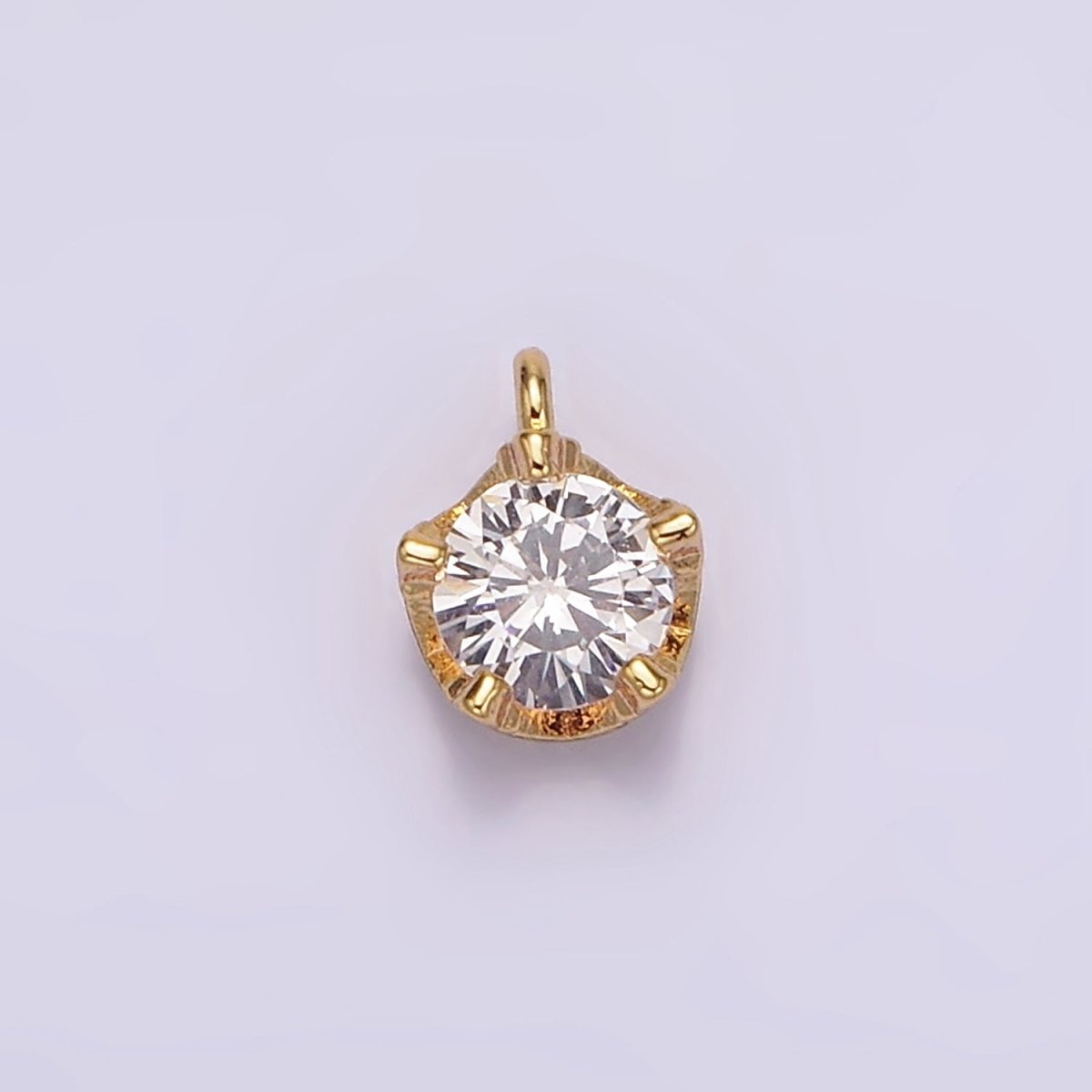 16K Gold Filled 5mm Clear Cubic Zirconia Minimalist Round Mini Charm | AG099 - DLUXCA