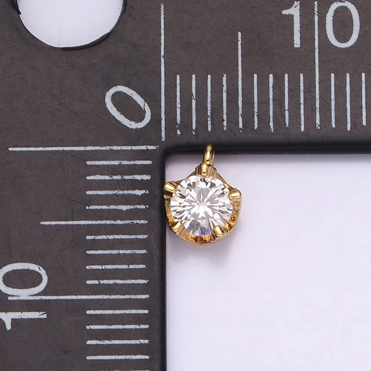 16K Gold Filled 5mm Clear Cubic Zirconia Minimalist Round Mini Charm | AG099 - DLUXCA