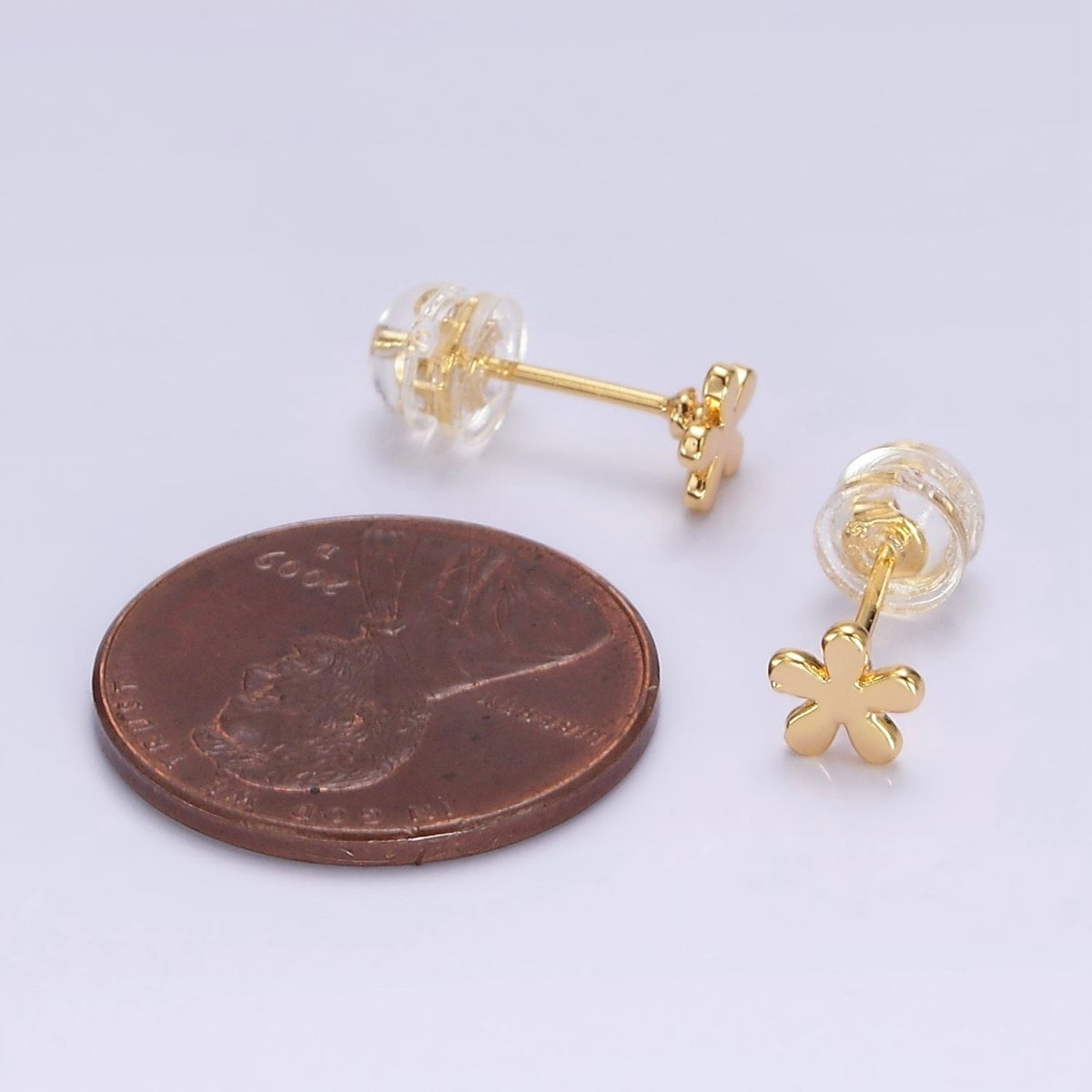 16K Gold Filled 5mm Flower Minimalist Mini Stud Earrings | AE897 - DLUXCA