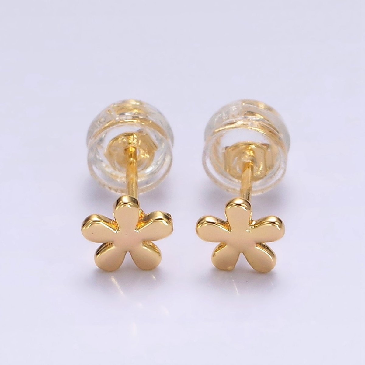 16K Gold Filled 5mm Flower Minimalist Mini Stud Earrings | AE897 - DLUXCA