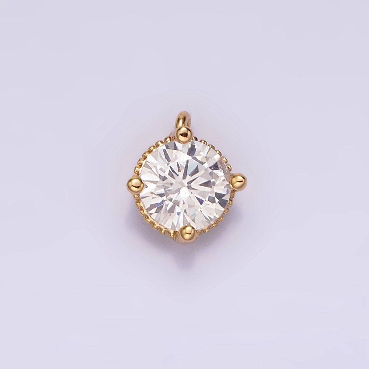 16K Gold Filled 6.3mm Clear Cubic Zirconia Minimalist Round Mini Charm | AG098 - DLUXCA