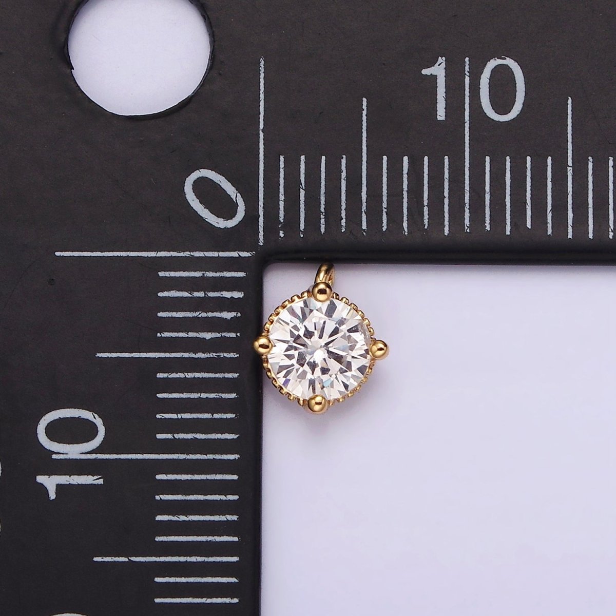 16K Gold Filled 6.3mm Clear Cubic Zirconia Minimalist Round Mini Charm | AG098 - DLUXCA