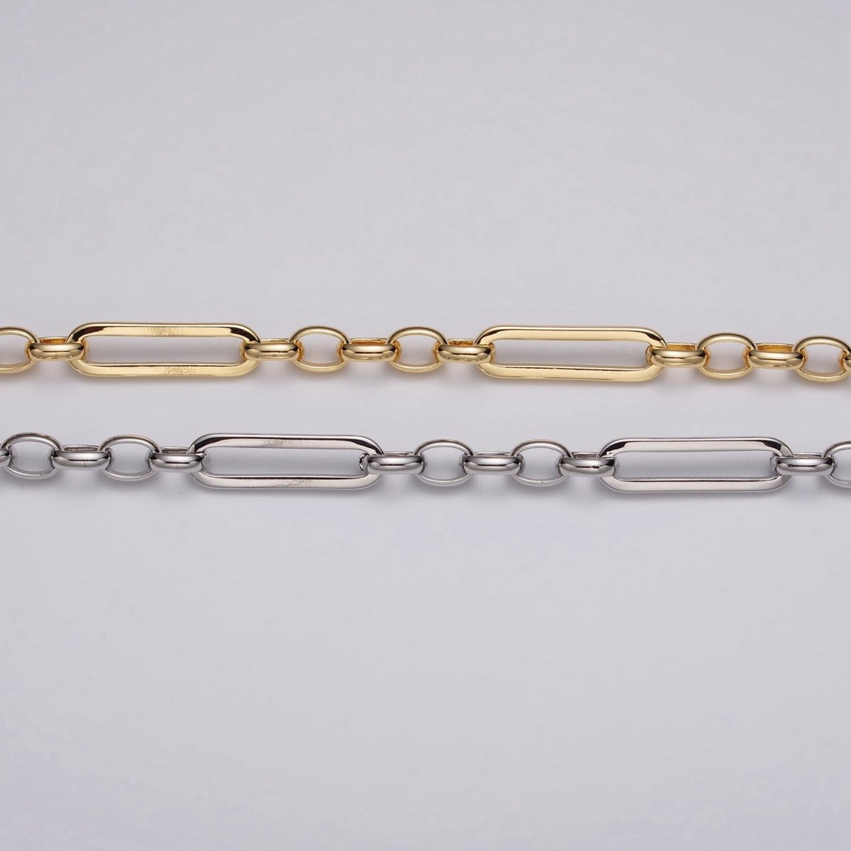 16K Gold Filled 6mm PaperClip Figaro Long and Short Fancy Unfinished Chain in Gold & Silver | ROLL-1181 ROLL-1182 Clearance Pricing - DLUXCA