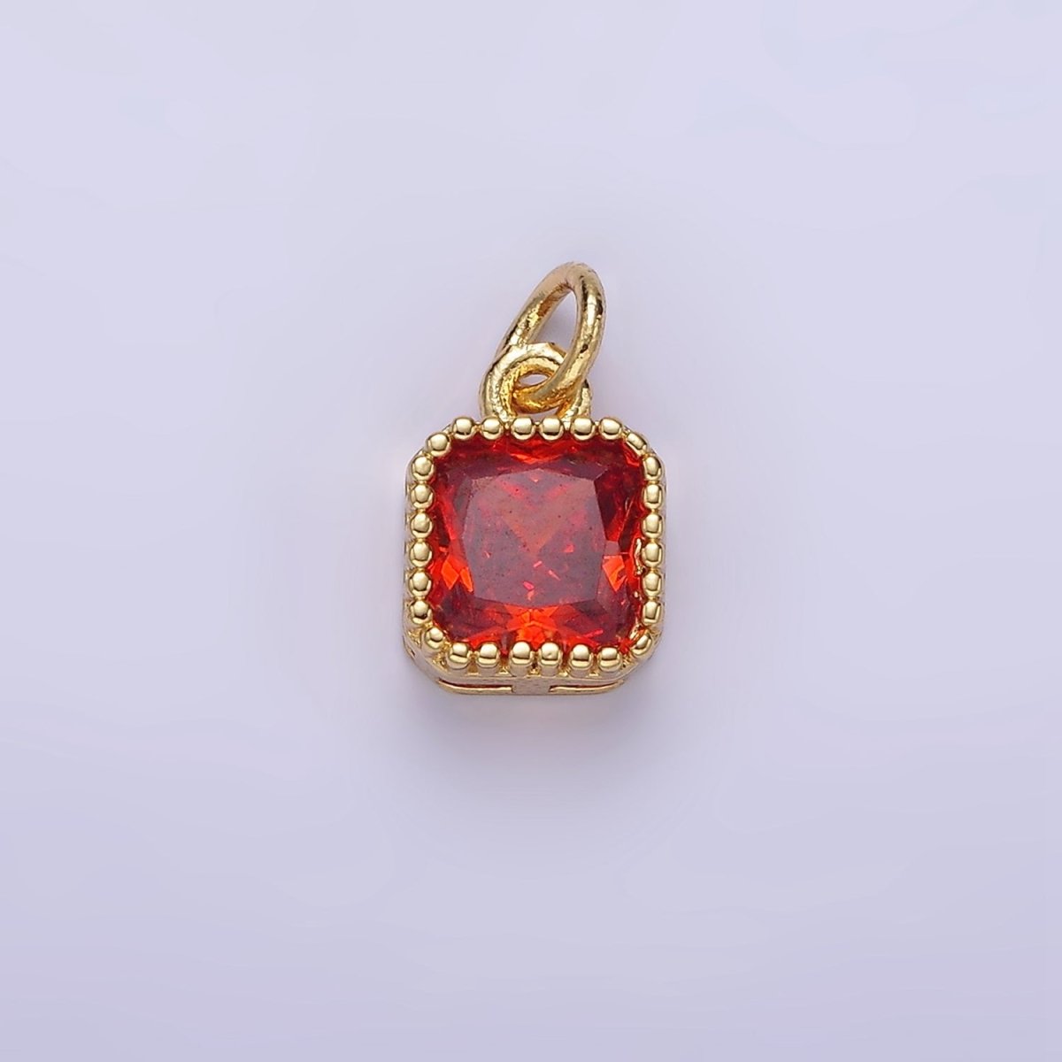 16K Gold Filled 7.5mm Multifaceted Birthstone CZ Square Personalized Charm | N1047 - N1055 - DLUXCA