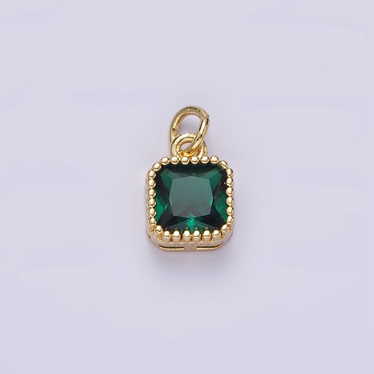 16K Gold Filled 7.5mm Multifaceted Birthstone CZ Square Personalized Charm | N1047 - N1055 - DLUXCA