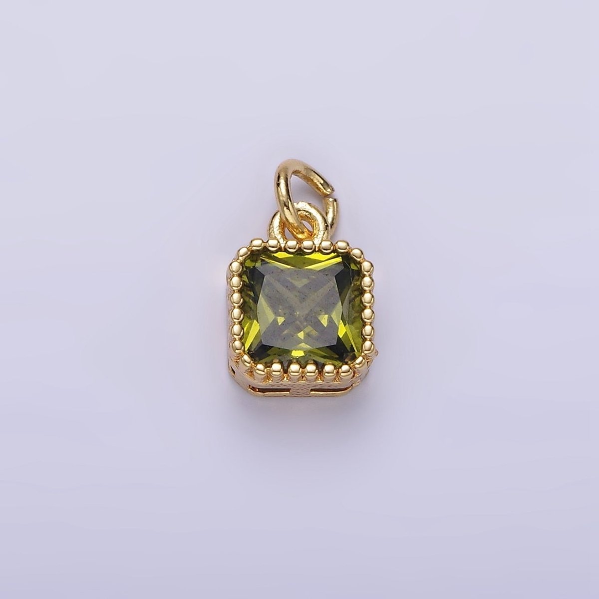 16K Gold Filled 7.5mm Multifaceted Birthstone CZ Square Personalized Charm | N1047 - N1055 - DLUXCA