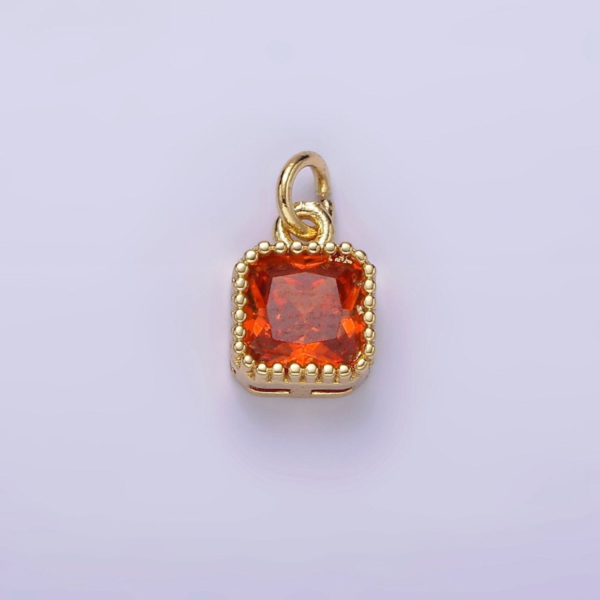 16K Gold Filled 7.5mm Multifaceted Birthstone CZ Square Personalized Charm | N1047 - N1055 - DLUXCA