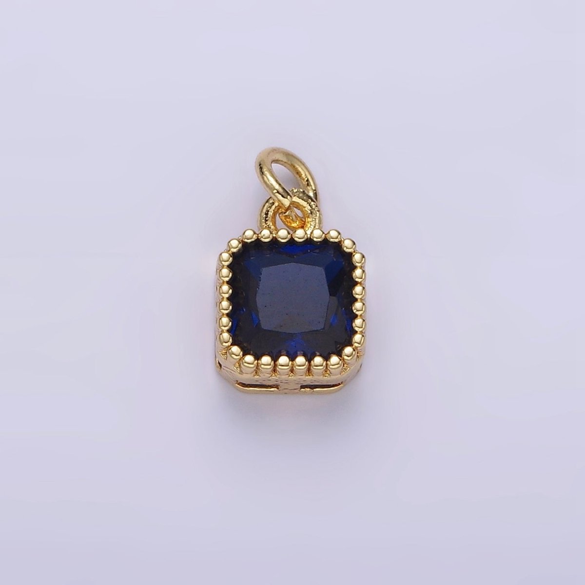 16K Gold Filled 7.5mm Multifaceted Birthstone CZ Square Personalized Charm | N1047 - N1055 - DLUXCA