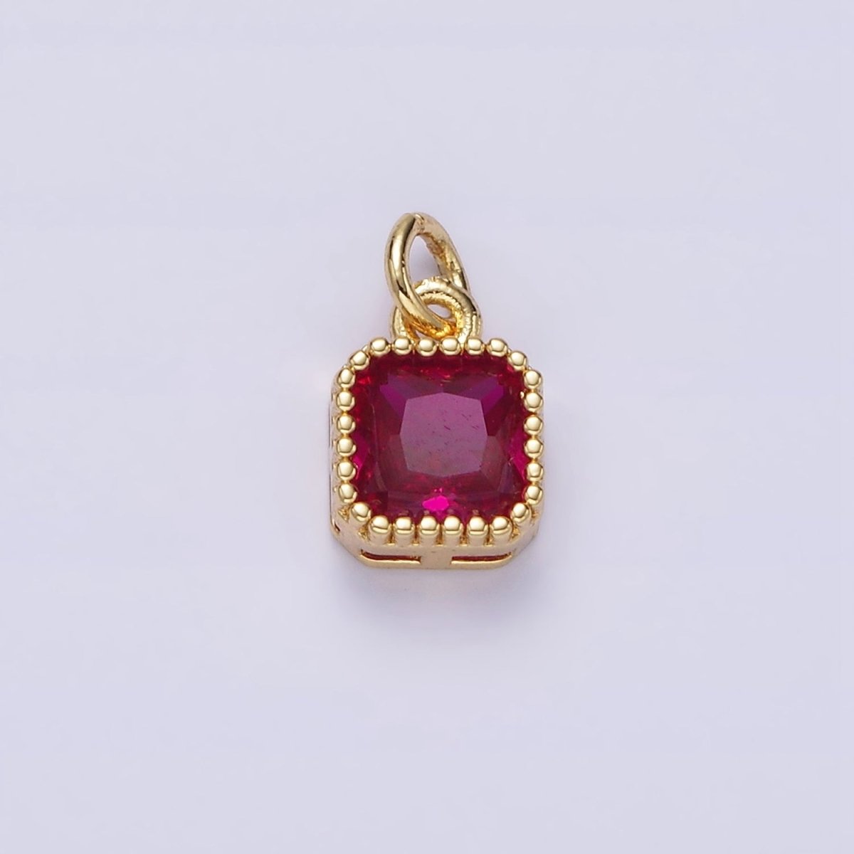 16K Gold Filled 7.5mm Multifaceted Birthstone CZ Square Personalized Charm | N1047 - N1055 - DLUXCA