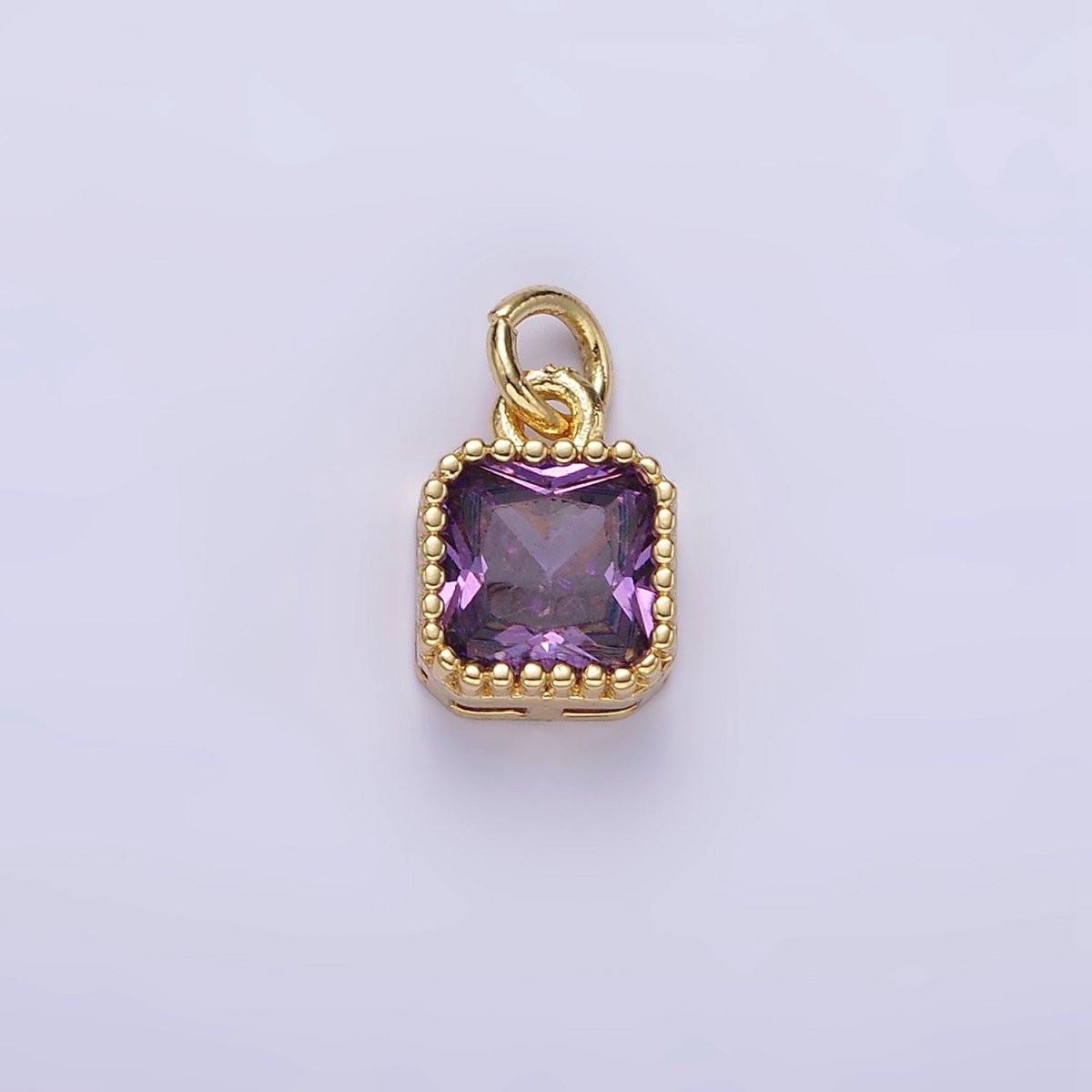 16K Gold Filled 7.5mm Multifaceted Birthstone CZ Square Personalized Charm | N1047 - N1055 - DLUXCA