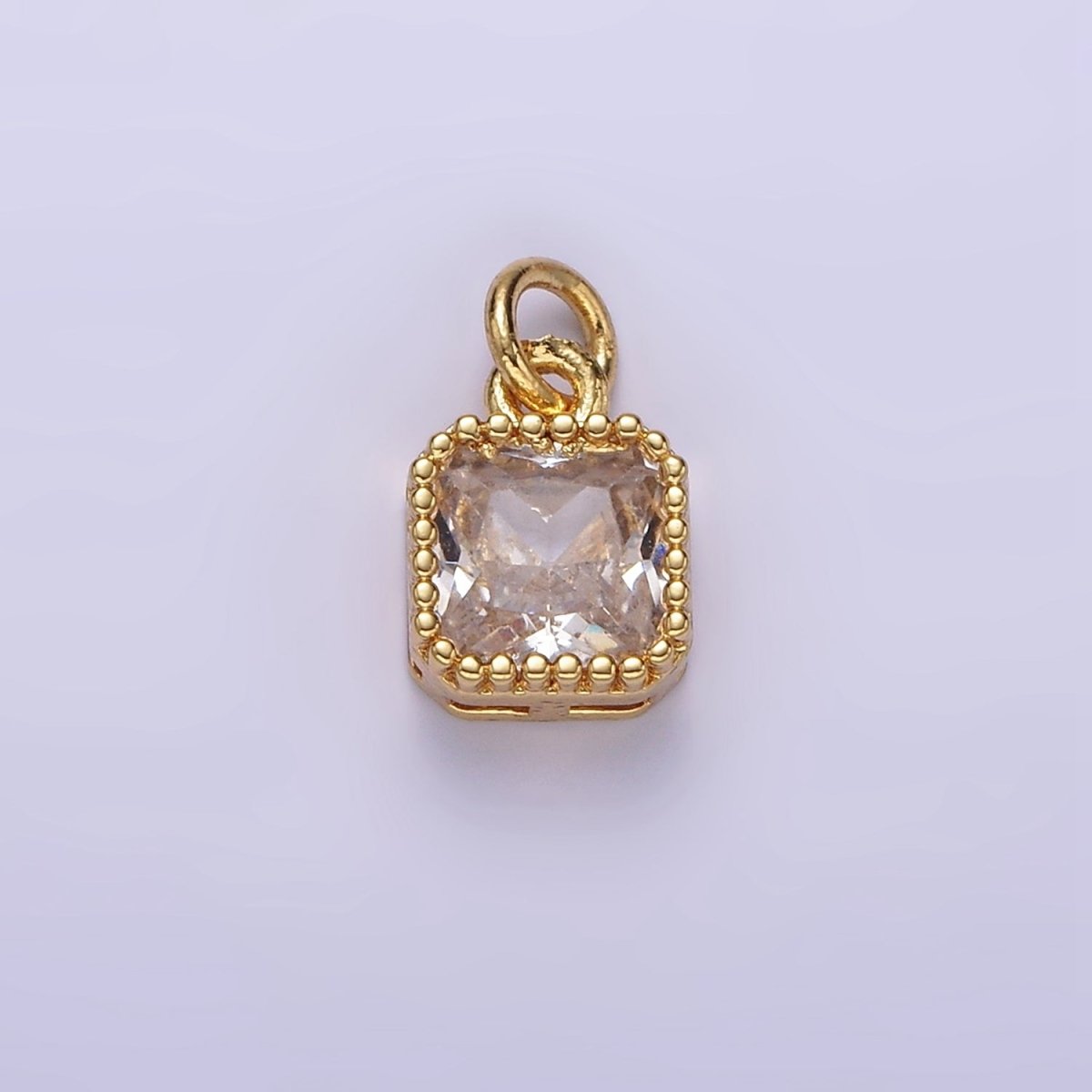 16K Gold Filled 7.5mm Multifaceted Birthstone CZ Square Personalized Charm | N1047 - N1055 - DLUXCA