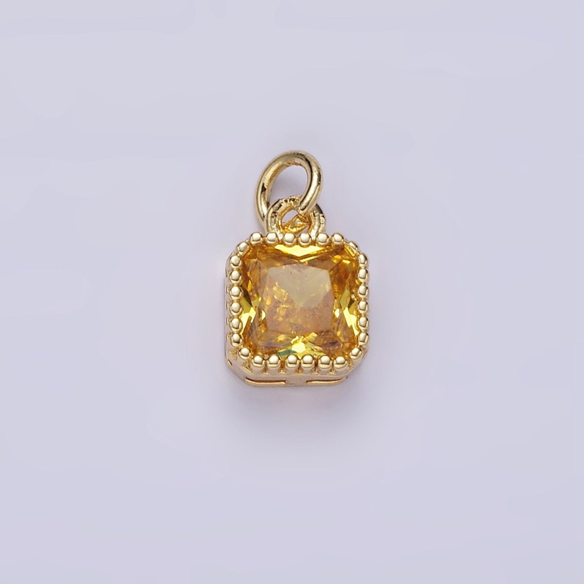 16K Gold Filled 7.5mm Multifaceted Birthstone CZ Square Personalized Charm | N1047 - N1055 - DLUXCA