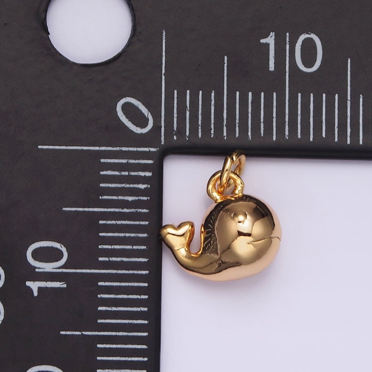 16K Gold Filled 8mm Whale Heart Tail Ocean Animal Puffed Mini Add-On Charm | AG106 - DLUXCA